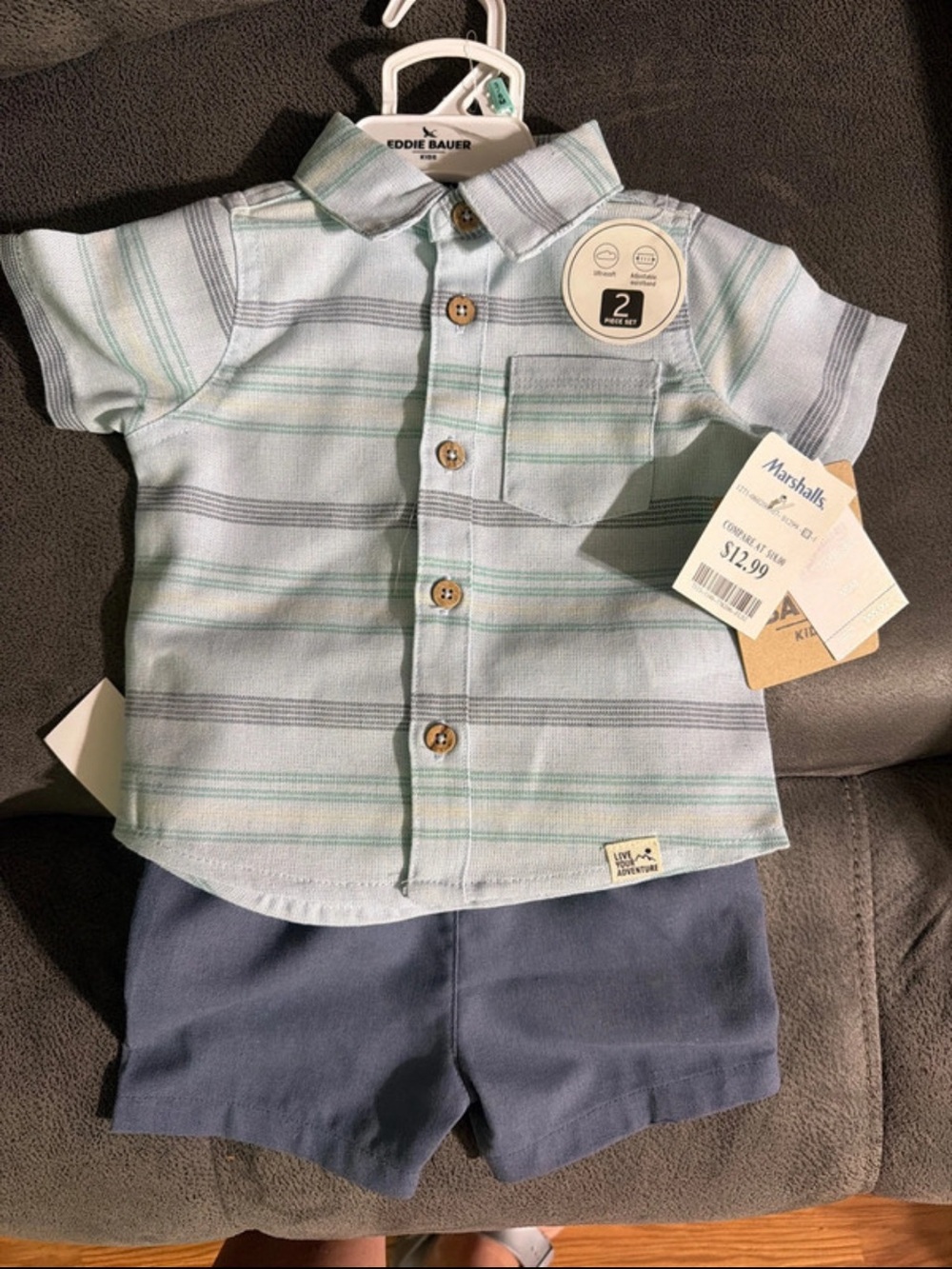 Eddie Bauer Toddler Striped Button-Up Shirt in Light Blue size 6 months NWT